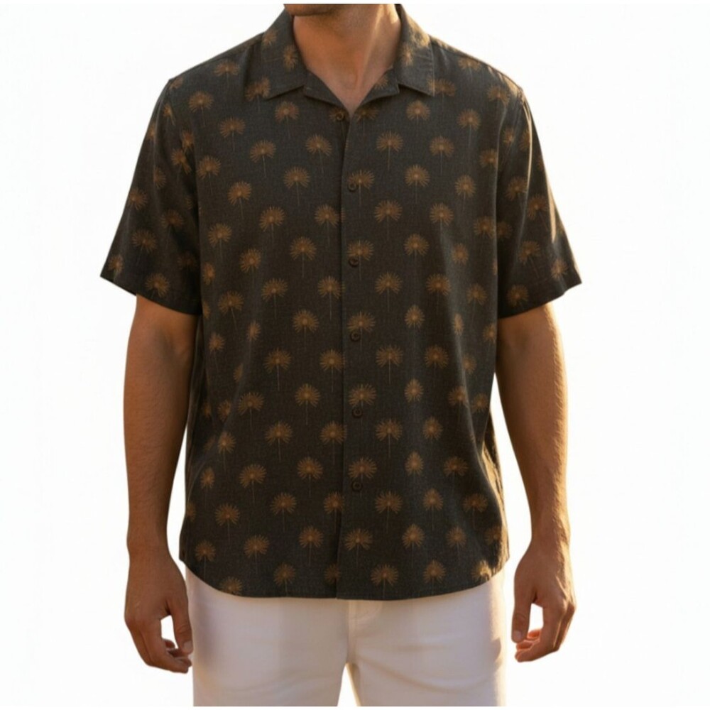 Travis Mathew Final Round Cotton Blend Button up Shirt XXL Dandelion Blue Nights